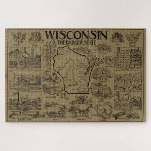 Puzzle Carte vintage du Wisconsin (1912) - Tan