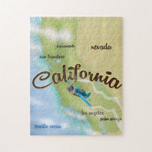 Puzzle Carte vintage et affiche de voyage de Californie É