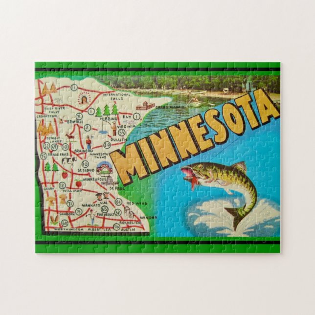 Puzzle Carte vintage Fishy Minnesota (Horizontal)
