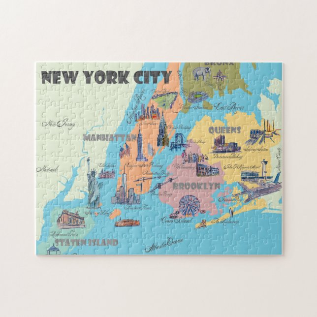 Puzzle Carte Vintage illustrée de New York (Horizontal)