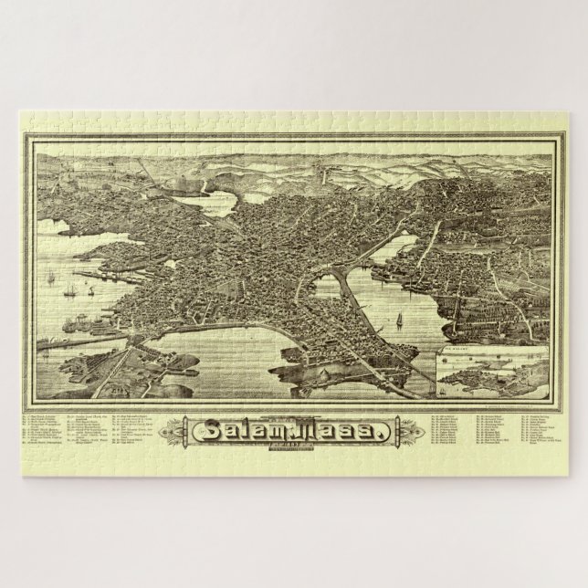 Puzzle Carte vintage Pictorial Salem MA (1883) (Horizontal)