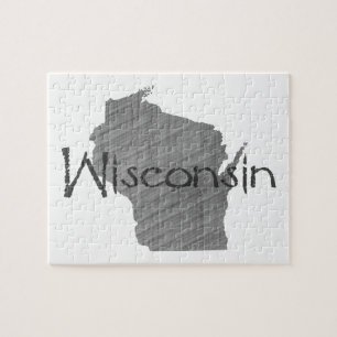Puzzle Carte Wisconsin Formé Vieux Gris Nom du tableau de