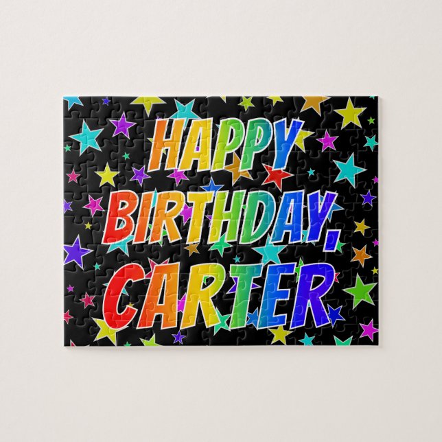 Puzzle "CARTER" Prénom, Amusant "HEUREUX ANNIVERSAIRE" (Horizontal)