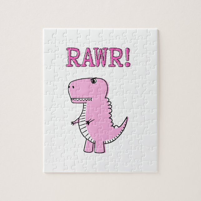 Puzzle Cartoon T-Rex Dinosaur Mignonne Et Rose En Colère (Vertical)