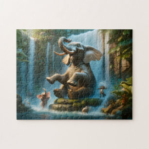 Puzzle Cascade d'eau éléphant Animaux de jungle joueurs