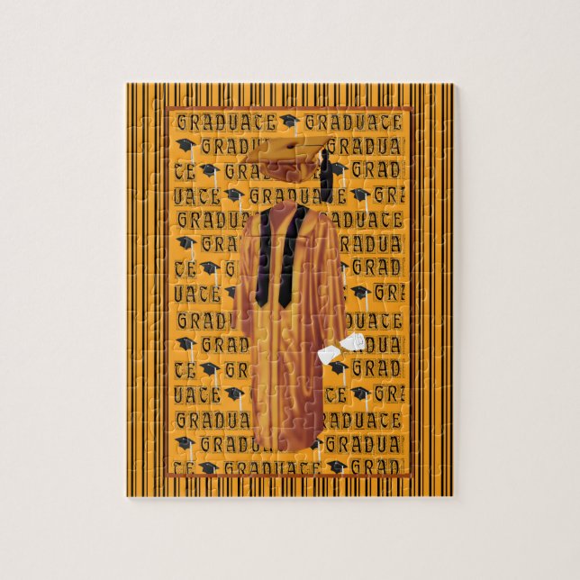 Puzzle Casquette orange, noir et blanc de diplômé, (Vertical)