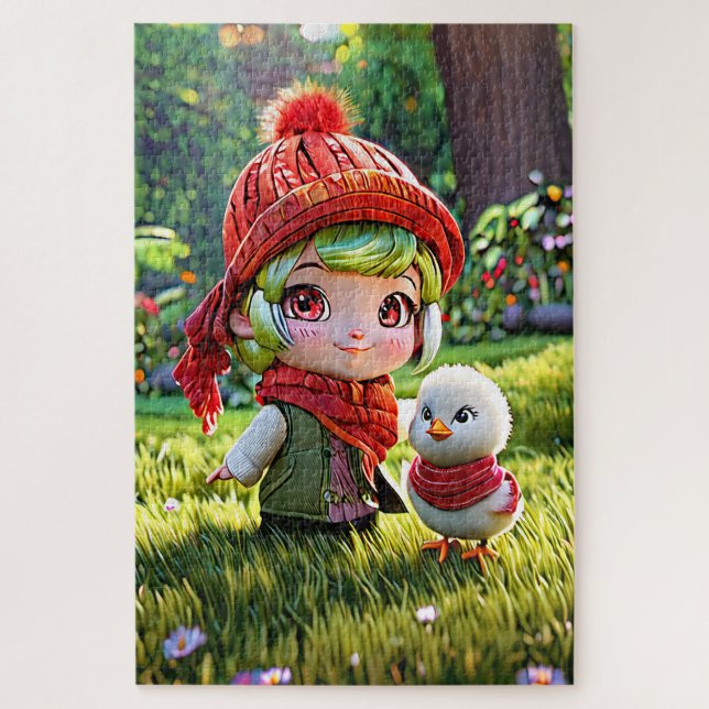 Puzzle Casquette rouge et poulet (Vertical)