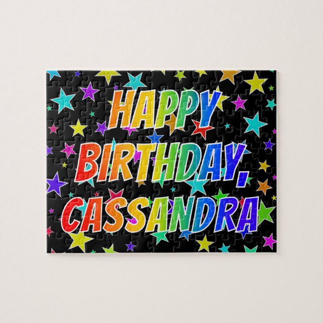Puzzle "CASSANDRA" Prénom, Amusant "HEUREUX ANNIVERSAIRE" (Horizontal)