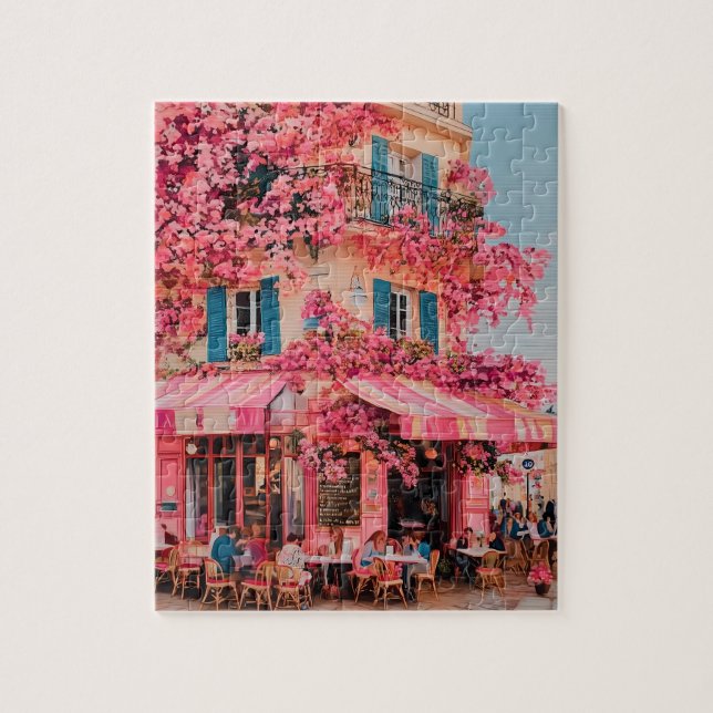 Puzzle Casse-tête Café Fleur Rose – Paradis Fleuri en Ros (Vertical)