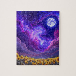 Puzzle Casse-tête ciel de tournesol éclairé par la lune
