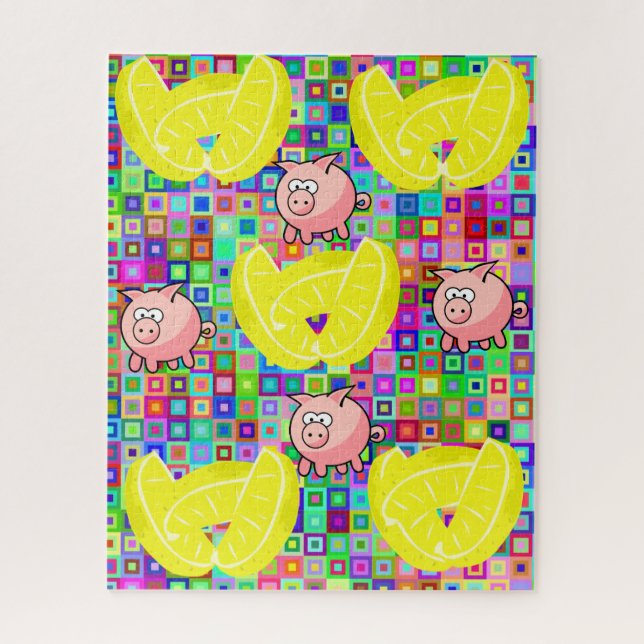 Puzzle Casse-tête Cochons Colorés Citrons (Vertical)