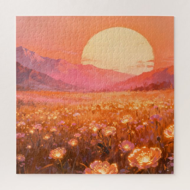 Puzzle Casse-tête Coucher de Soleil en Fleurs (Vertical)