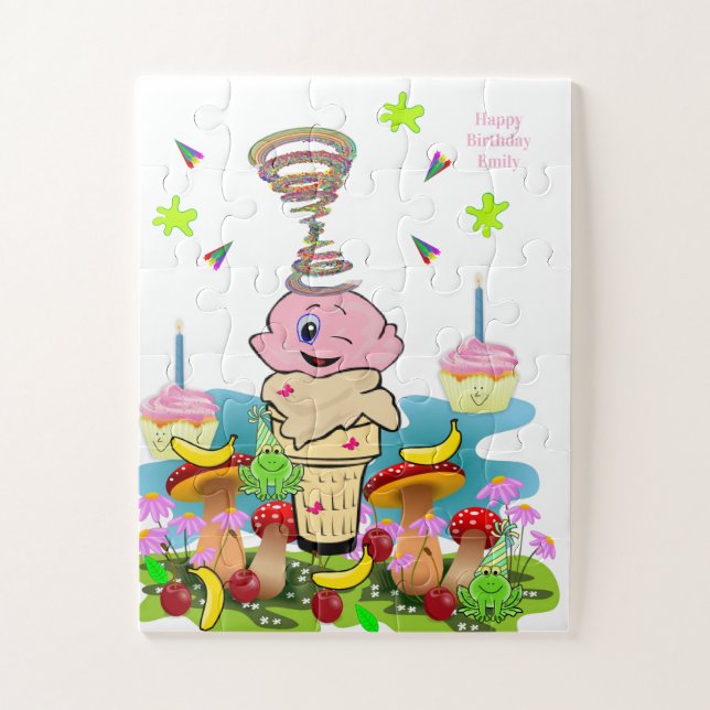 Puzzle Casse-tête Cupcake Rose Joyeux Anniversaire  (Vertical)