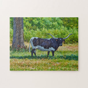 Puzzle Casse-tête d'art de ferme de vache Longhorn du Tex