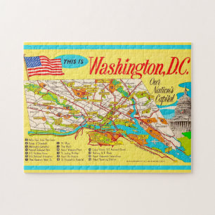 Puzzle Casse-tête de carte vintage de Washington DC 11x14