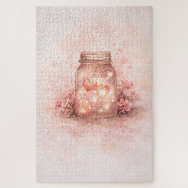 Puzzle Casse-tête de coeurs dans un pot Mason romantique (Vertical)
