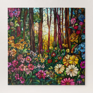 Puzzle Casse-tête de la forêt en vitrail