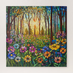Puzzle Casse-tête de la forêt en vitrail