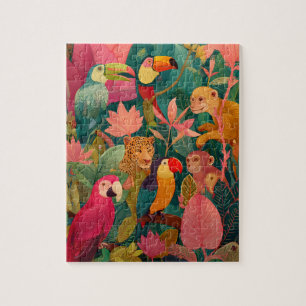 Puzzle Casse-tête de la jungle – Léopard, perroquet, touc