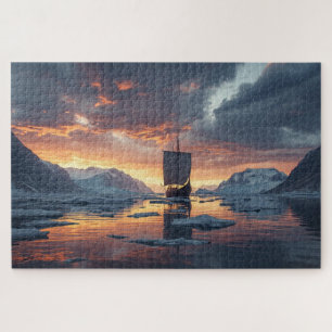 Puzzle Casse-tête de la Longue Nave Vikingue Fjord Glacé