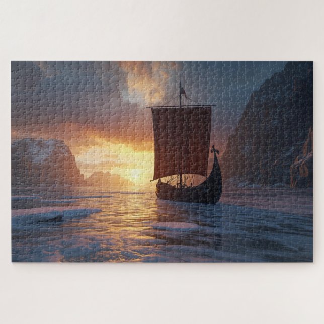 Puzzle Casse-tête de la Longue-Nef Viking Fjord Glacé (Horizontal)