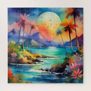 Puzzle casse-tête de la scène de l'aquarelle tropicale
