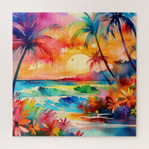 Puzzle casse-tête de la scène de l'aquarelle tropicale