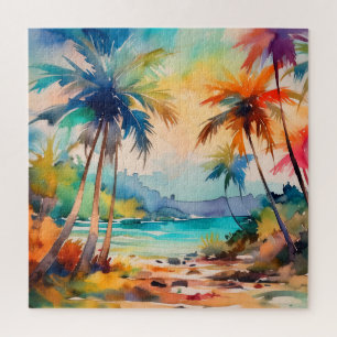 Puzzle casse-tête de la scène de l'aquarelle tropicale