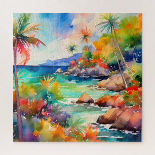 Puzzle casse-tête de la scène de l'aquarelle tropicale