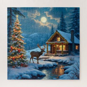 Puzzle casse-tête de Noël cabine neige art