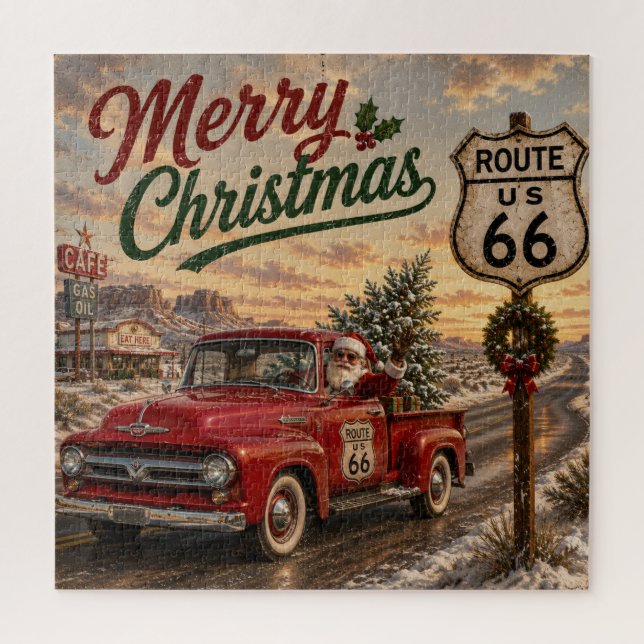 Puzzle Casse-tête de Noël de la route 66 du Père Noël (Vertical)