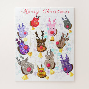 Puzzle Casse-tête de Noël Jouets Colorés Cerfs avec Cloch
