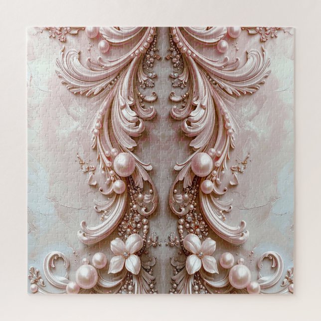 Puzzle Casse-tête de perle ornée rose et de fleurs (Vertical)