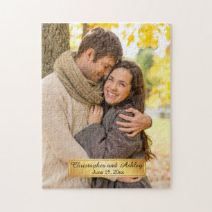 Puzzle Casse-tête de photo de couple doré avec date de ma