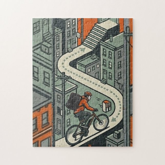 Puzzle Casse-tête de ville de coursier de vélo urbain (Vertical)