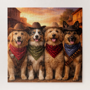Puzzle Casse-tête drôle de chiens cow-boys Art canin de