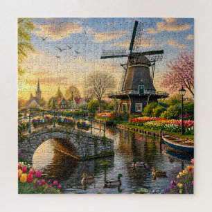 Puzzle Casse-tête du canal du moulin à vent hollandais