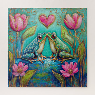 Puzzle Casse-tête Floral Fantaisiste Grenouilles - Amour
