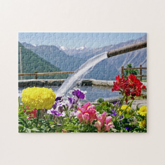 Puzzle Casse-tête fontaine et fleurs (Horizontal)