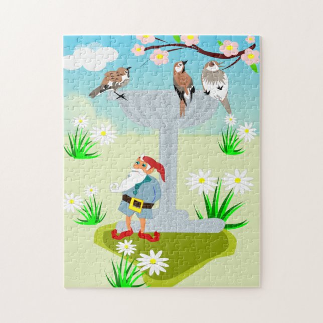Puzzle Casse-tête Gnome & Bain d'Oiseau (Vertical)