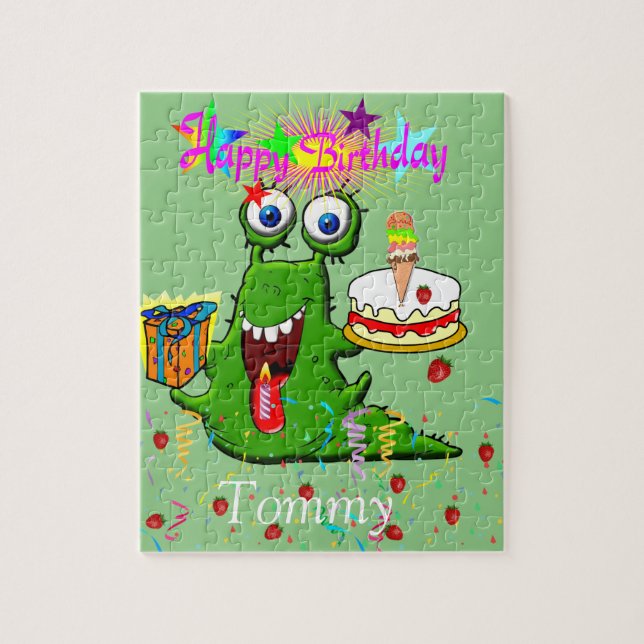 Puzzle Casse-tête Joyeux Anniversaire Monstre Vert (Vertical)