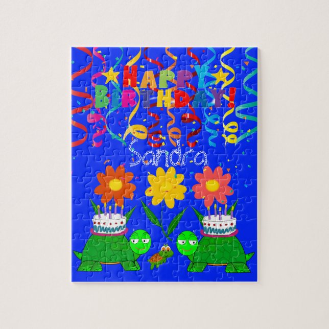 Puzzle Casse-tête Joyeux Anniversaire Tortues Floral (Vertical)