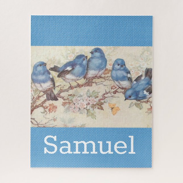Puzzle Casse-tête Oiseaux Bleus Vintage (Vertical)