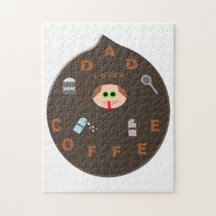 Puzzle Casse-tête Papa Drôle Monstre Amoureux de Café