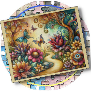 Puzzle CASSE-TÊTE - Papillons dans un jardin de fantaisie