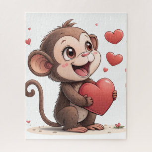 Puzzle Casse-tête Singe Cœurs Rouges Bonne Saint-Valentin