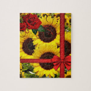 Puzzle Casse-tête Tournesol Rose Rouge Ruban Rouge