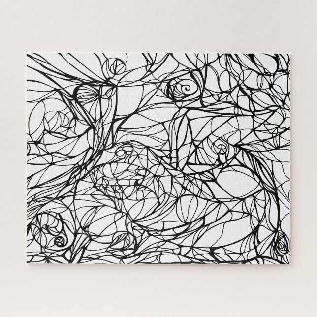Puzzle casse-tête UNIQUE art linéaire dessiné à la main,  (Horizontal)