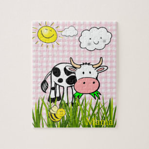 Puzzle Casse-tête Vache Bourdon Soleil Nuages Rose Carrea