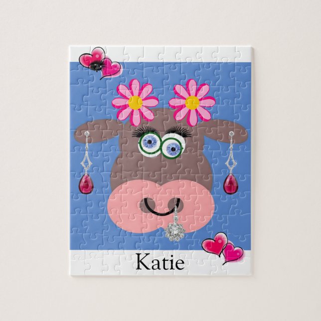 Puzzle Casse-tête Vache Rose Fleurs Floral (Vertical)